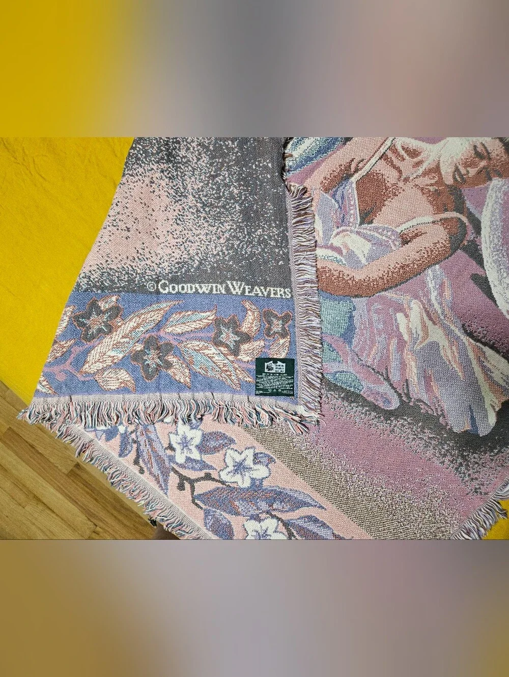 1990s Goodwin Weavers Vintage Tapestry Ballerina Throw Blanket w/ Fringed Edges